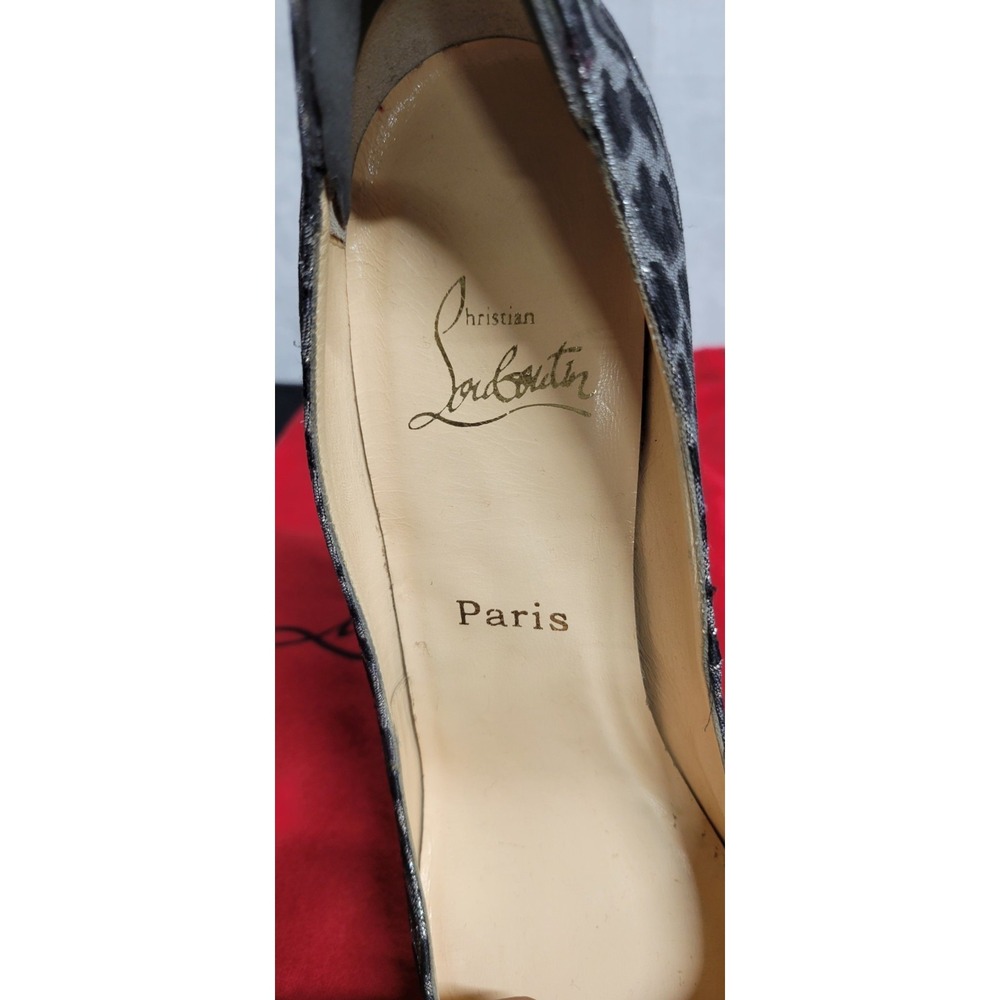 Silver And Black Animal Print Christian Louboutin Canvas Platform Pumps Size 40 - Picture 12 of 12